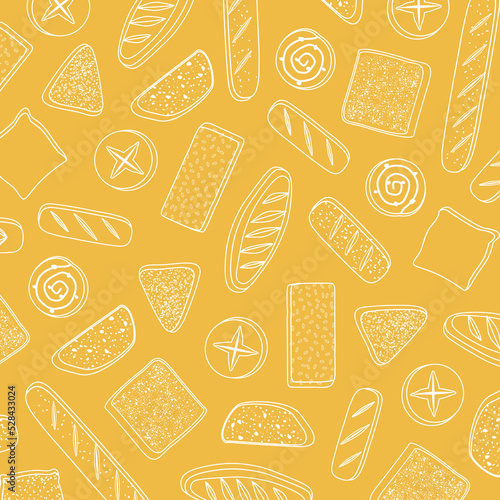 Line art style bread illustration background pattern