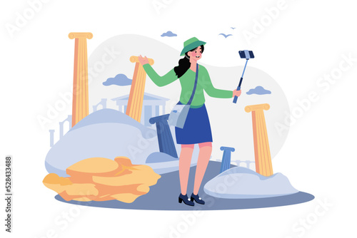 Lady In Tourist Outfit Taking A Selfie