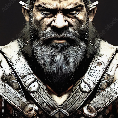 Portrait of a fierce viking dwarf warrior, fantasy character, digital illustration