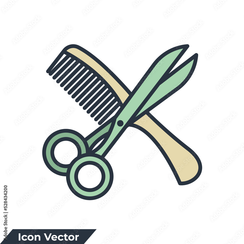 scissor and comb icon logo vector illustration. Comb and scissors symbol template for graphic and web design collection scissor and comb icon logo vector illustration. Comb and scissors symbol template for graphic and web design collection