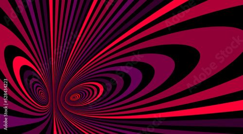 Colorful red abstract vector lines psychedelic optical illusion illustration, surreal op art linear curves in hyper 3D perspective, crazy distorted design, drug hallucination delirium,
