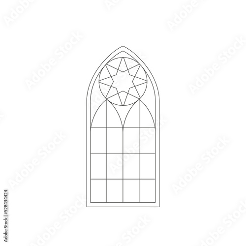 Vector line illustratration of gothic windows silhouette isolated on white background. Church stained-glass windows.
