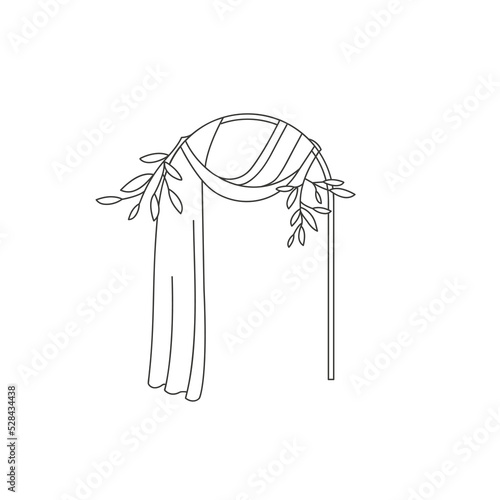 Vector line illustration silhouettes of wedding arch with floral decoration isolated on white background.