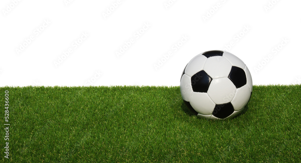 Fototapeta premium Soccer ball on grass isolated on white