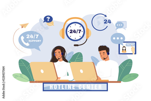 Call center agent with headset working on the support hotline