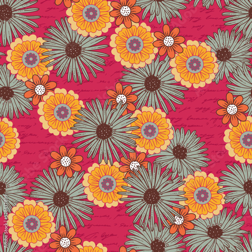 Groovy Floral Retro Vector Seamless Pattern