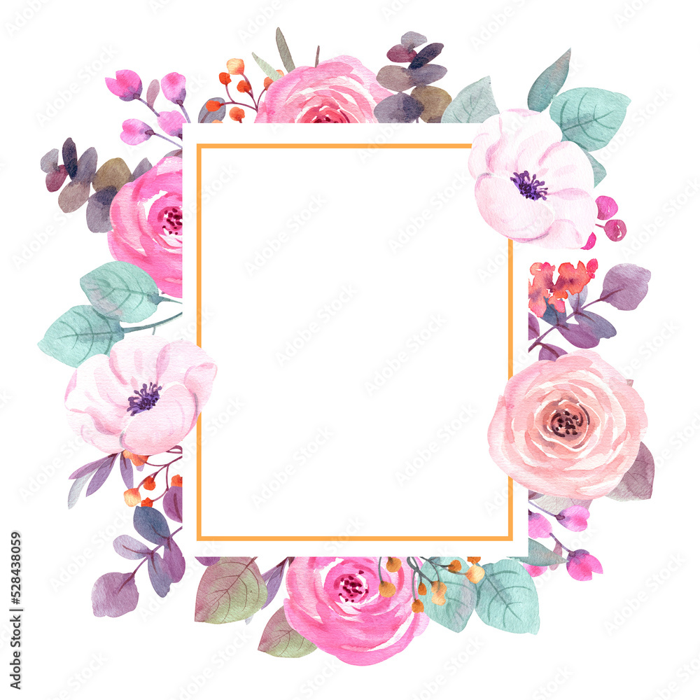 Obraz premium frame floral watercolor painting, PNG file