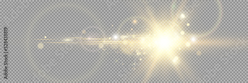 Special lens flash, light effect. The flash flashes rays and searchlight. illust.White glowing light. Beautiful star Light from the rays. The sun is backlit. Bright beautiful star. Sunlight. Glare.