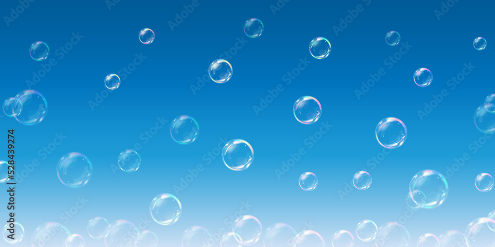 Blue background with soap bubbles. Vector illustration