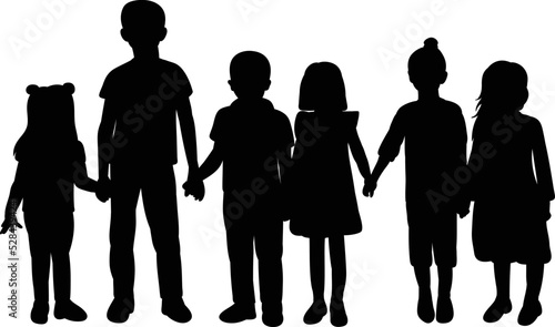 children boys and girls black silhouette isolated, vector