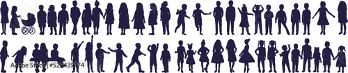 kids set boys and girls black silhouette isolated, vector