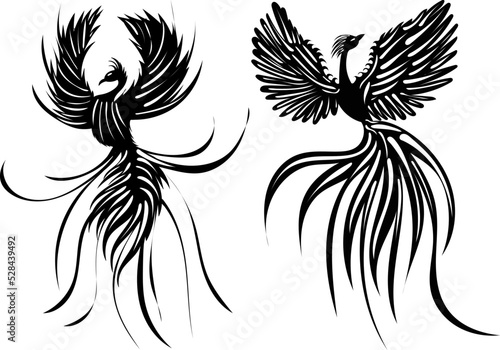 Phoenix bird watercolor set black silhouette isolated