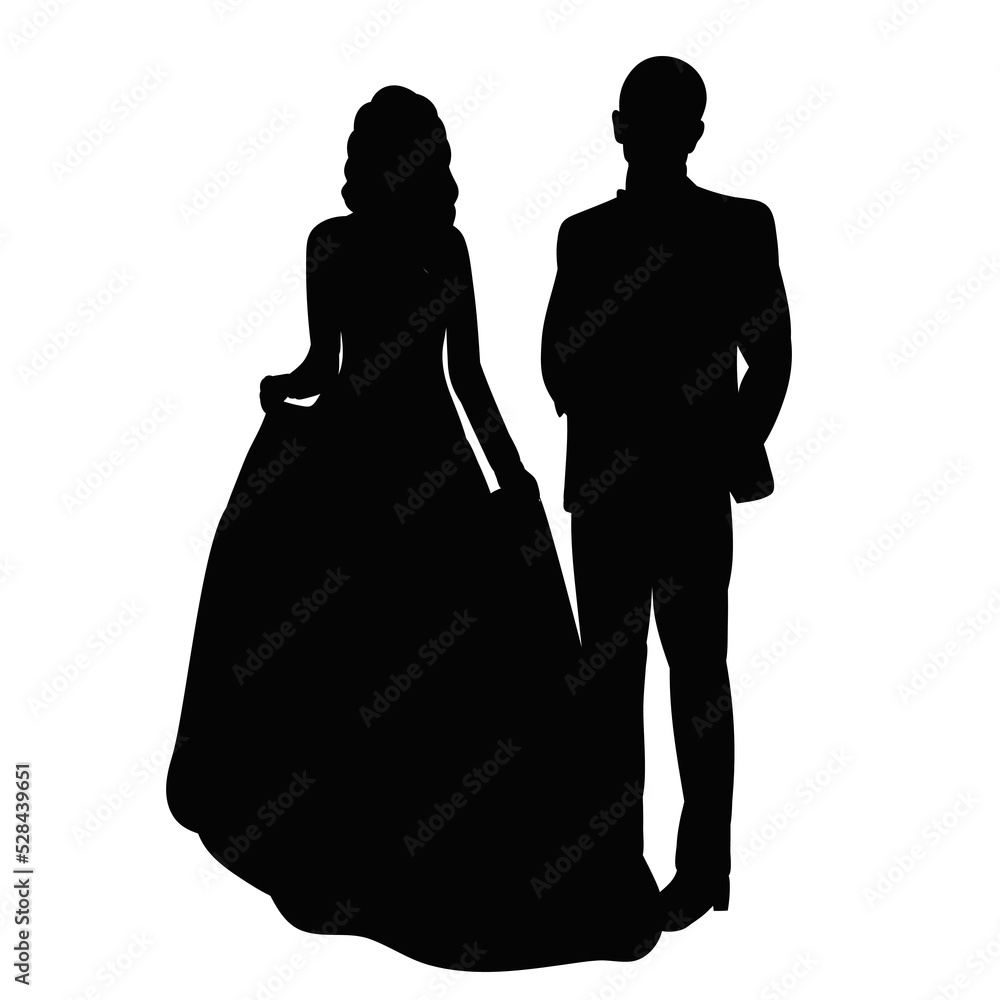bride and groom black silhouette isolated, vector bride and groom black silhouette isolated, vector
