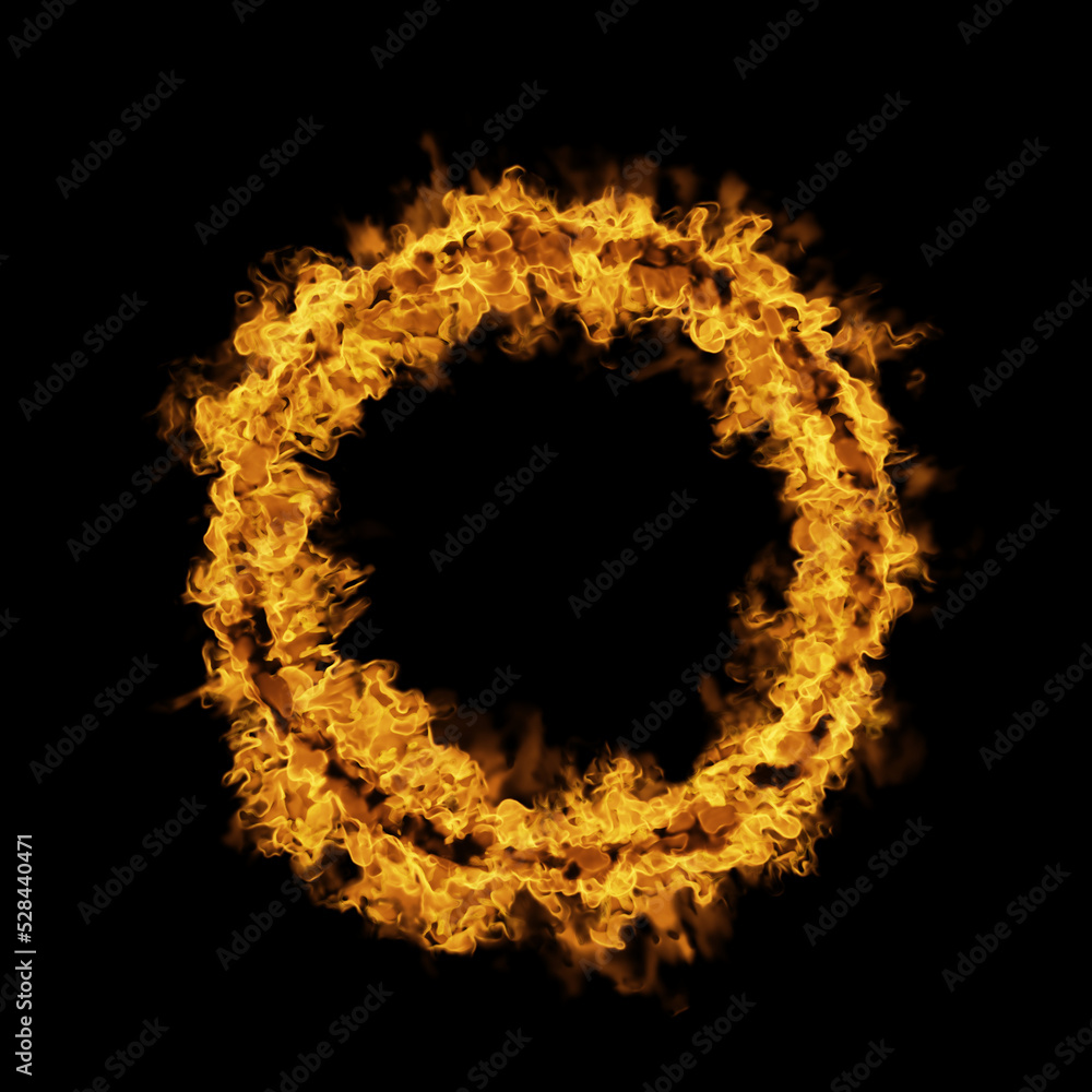 Burning Ring of Fire and Flames Overlay on Black Background
