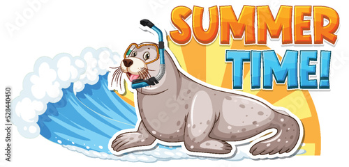 Seal cartoon character with summer time word