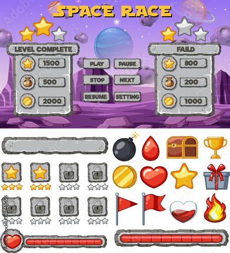 Space game background template and elements