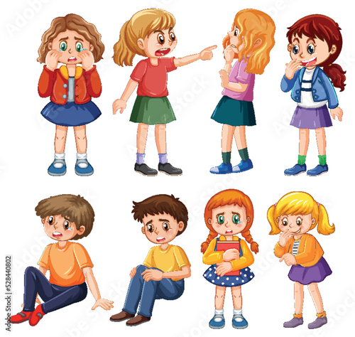 Bullying kids cartoon characters set