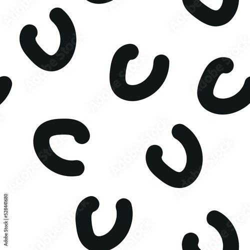 Abstract horseshoe, semicircular shape seamless pattern, black and white texture, hand-drawn background, wallpapers, endless ornament, repeating print. Doodle vector illustration textiles, wrapping