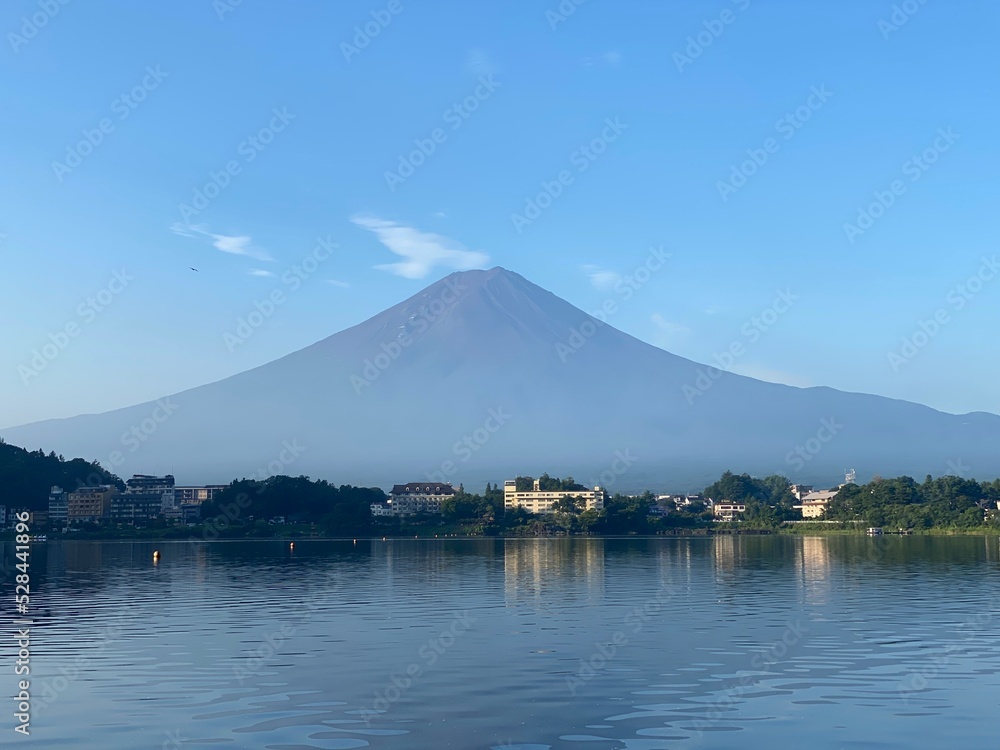 6:23am beautiful Mt. Fuji view from Kawaguchiko lakeshore, Yamanashi prefecture year 2022 August 27th