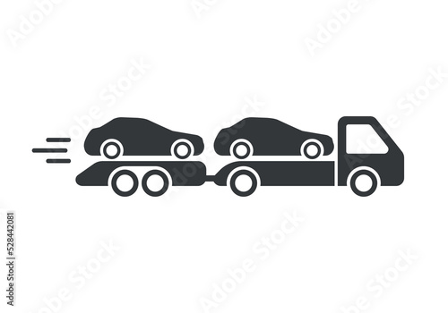 Tow truck icon with additional trailer. The cars are on a tow truck