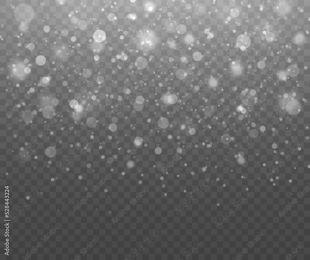 Glowing bokeh lights effect isolated on transparent background. Christmas abstract pattern. Sparkling magic dust particles.