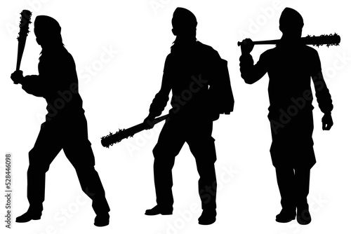 Zombie hunter with weapon silhouette vector on white background, alien, people graphic design for Halloween day.
