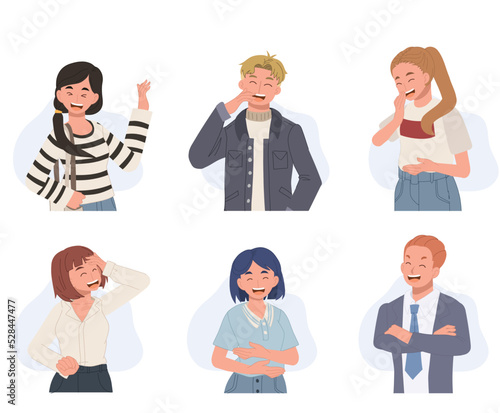 set of people having fun and smiling laughing together, Vector illustration.