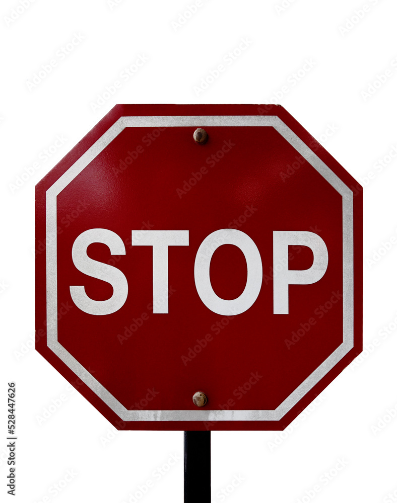 Isolated photograph of a stop sign in the street white background Isolated photograph of a stop sign in the street white background