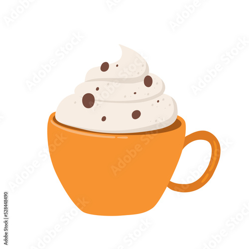 Hand drawn cup with cappucino isolated on white background. Mug with latte vector illustration