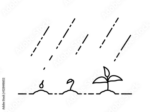 Rain waters the plants for growth. Concept of plant growth. linear style