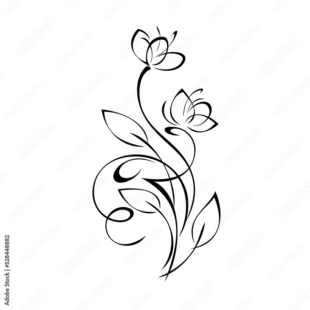 ornament 2442. decorative element with stylized flowers on stems with leaves and curls. graphic decor