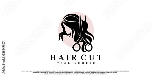 Hair cut icon logo design for women with modern concept Premium Vector