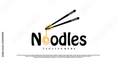 Noodles or ramen logo design with creative concept Premium Vector