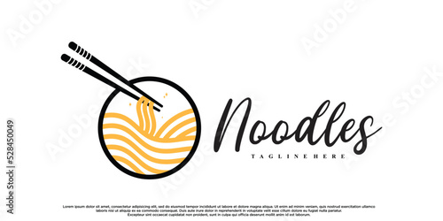 Noodles or ramen logo design with creative concept Premium Vector
