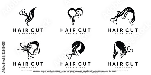 Set Hair cut icon logo design for women with modern concept Premium Vector