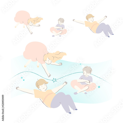 夢の中 浮遊する 子供たち イラスト