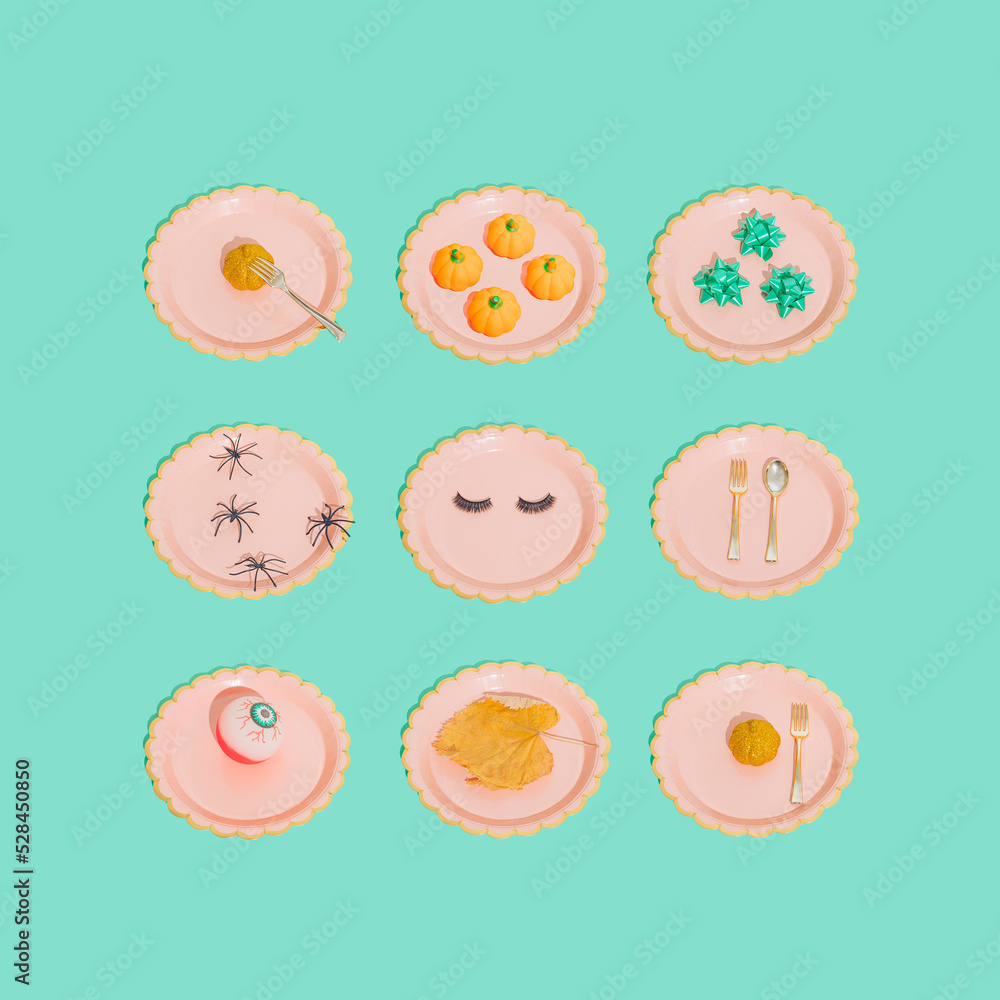 Aesthetic autumn or Halloween composition in a minimalist style, trendy pastel colors. Aesthetic autumn or Halloween composition in a minimalist style, trendy pastel colors.