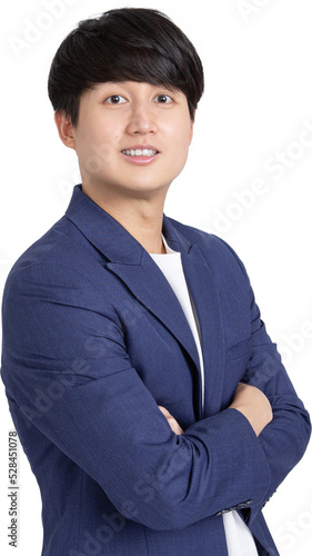 Smiling confident Asian business man happy portrait on transparent as png