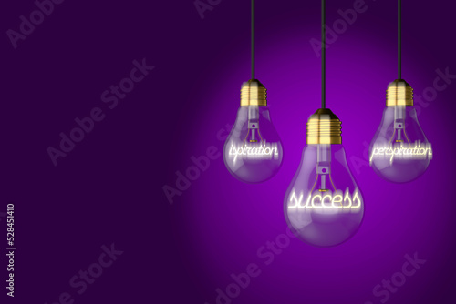 old style light bulbs lightbulbs illustrating inspiration perspiration success concept on a colourful colorful purple background