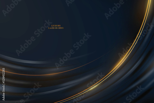 Luxury navy and golden curved banner background.