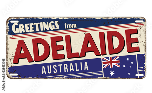 Greetings from Adelaide vintage rusty metal plate