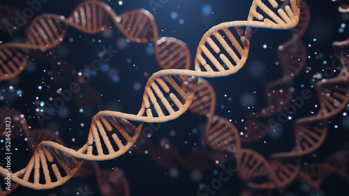 3d render. DNA helix on a dark blue background. Medical concept.