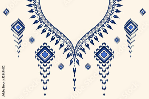 Textile design for collar shirts, blouses, dresses, t-shirts in tribal style.  Embroidery Vector Ethnic Geometric Actek