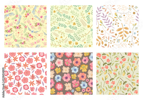 floral pattern. decorative textile fabric fashioned template of flowers leaves and buds botanical seamless backgrounds collection. Vector set