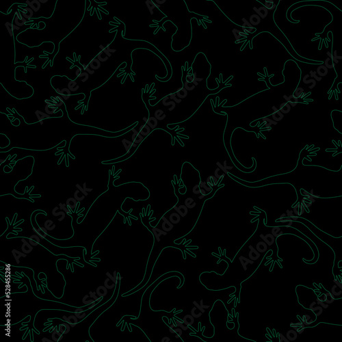 Seamless pattern of lizards reptile gecko outline vector. Simple outline pattern isolated on black background. Template for clothes, wallpaper, background and fabric.