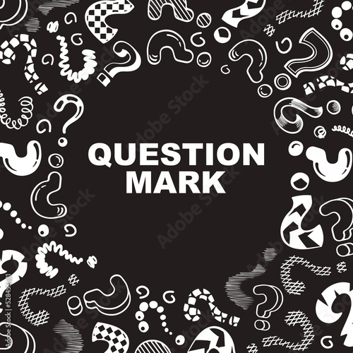 question marks. decorative round shape background with question marks and empty hole place with your personal text. Vector template for print design projects