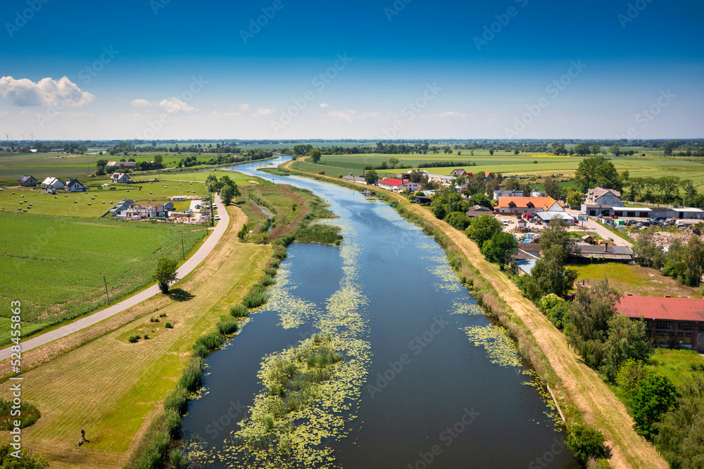 Summer scenery of Sztutowo by the Wisla Krolewiecka river, Pomerania. Poland