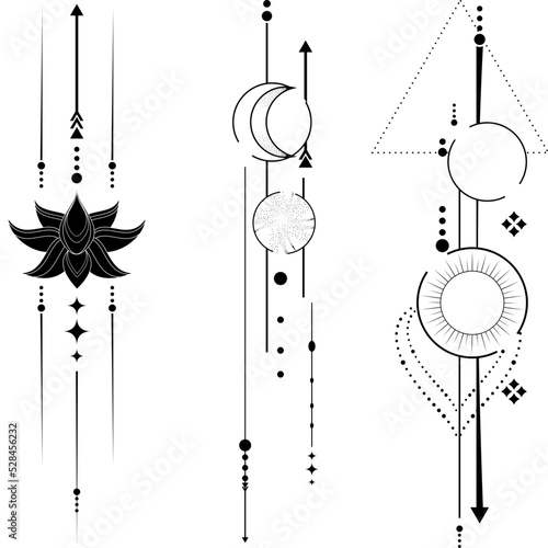 lotto flower geometric lines tattoo set illustration in vector format