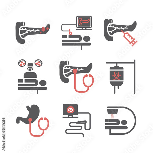 Pancreatic Pancreas Cancer Symptoms. Causes. Diagnostics. Line icons set. Vector signs for web graphics.