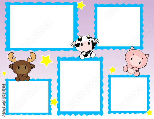 picture frame baby animals cartoon illustration background in vector format